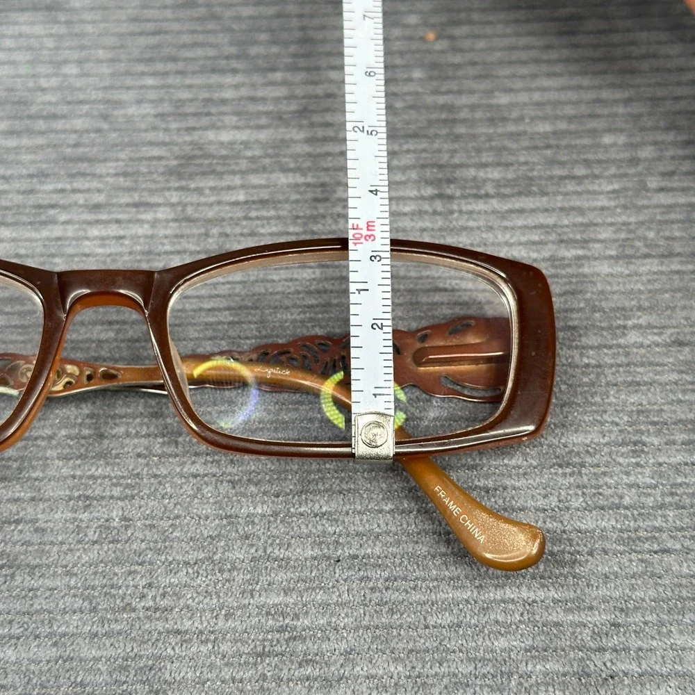 Lipstick Brown Rectangular y2k Eyeglass Frames Filigree Temples Floral Design